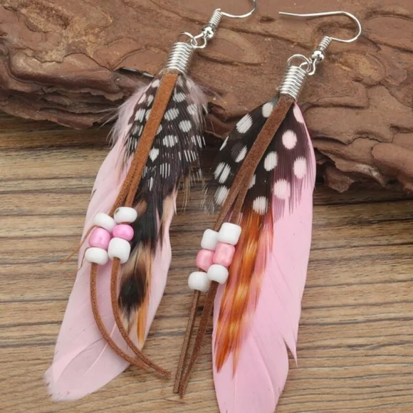 Pink Feather Earrings - Picture 1 of 3